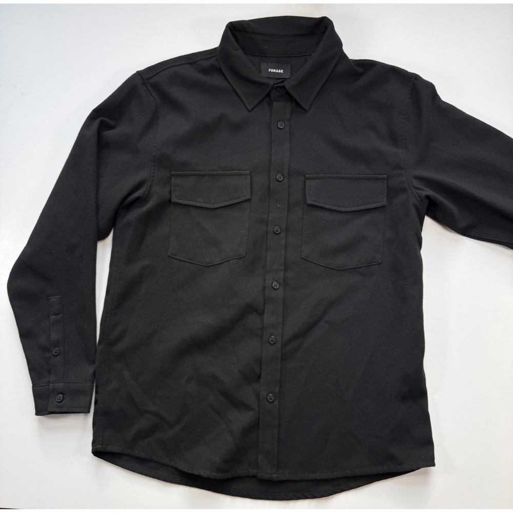 FORAGE Long Sleeve Button Up Shirt Mens Small Black Chest‎ Pockets Minimalist